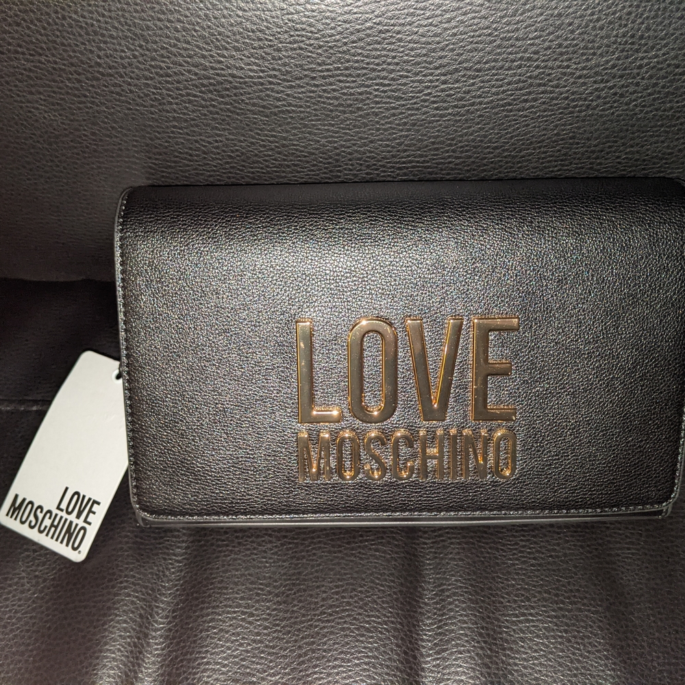 Love Moschino Black and Gold Shoulder Bag With Chain